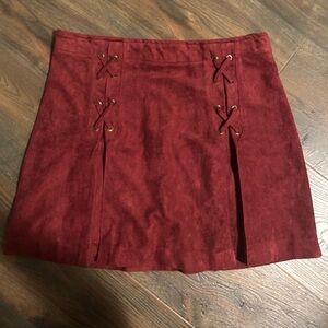 She + Sky Burgundy Suede Mini Skirt